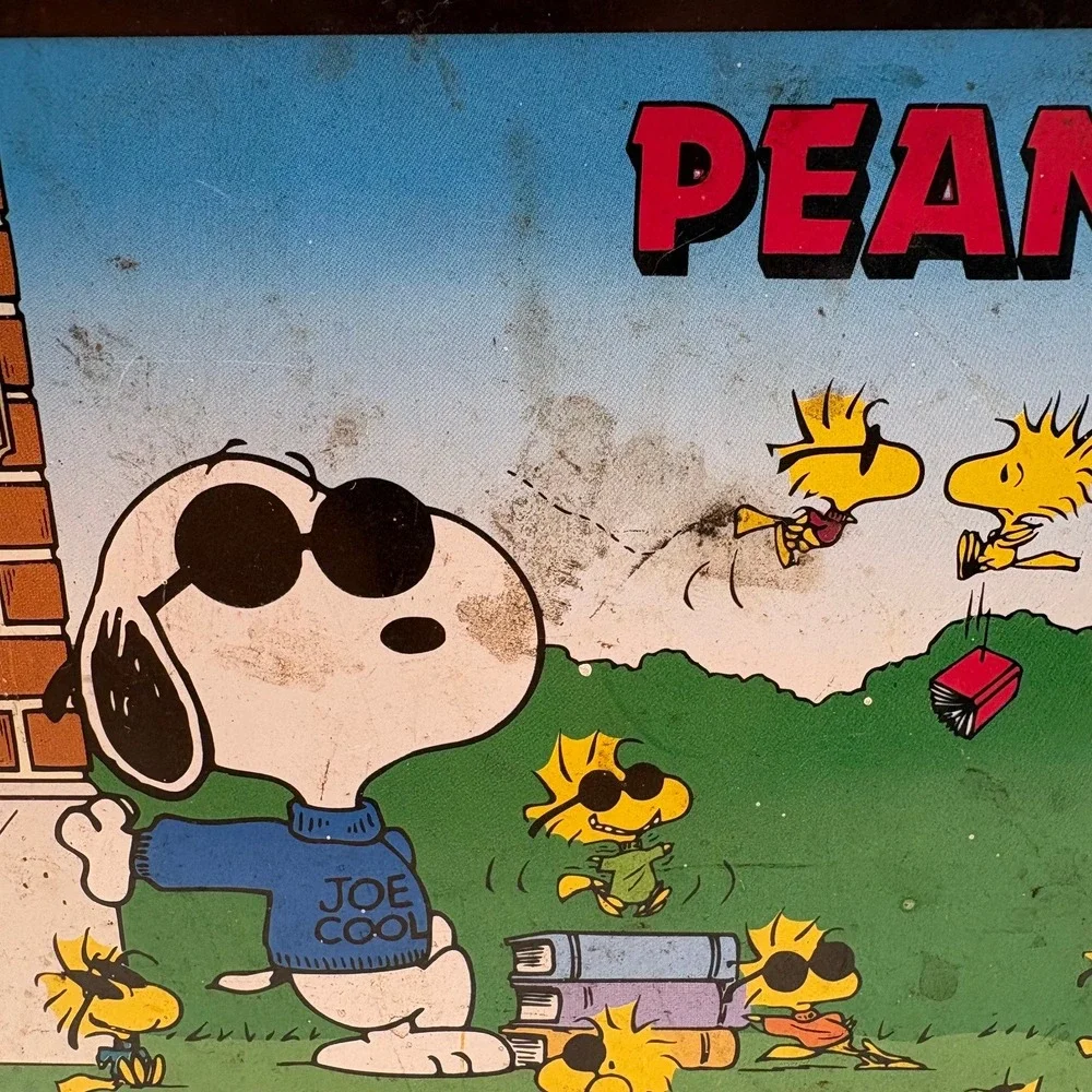Vintage Small Peanuts Snoopy Joe Cool Metal Lunch Box  Woodstock Schulz Tin